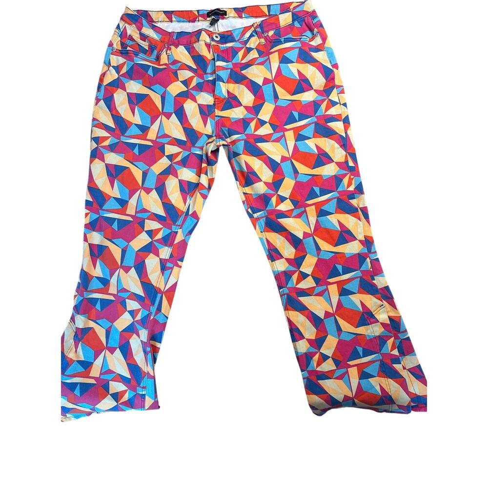 Ashley Stewart Geometric Print  Flare Denim Jeans Size 22 in Multicolor